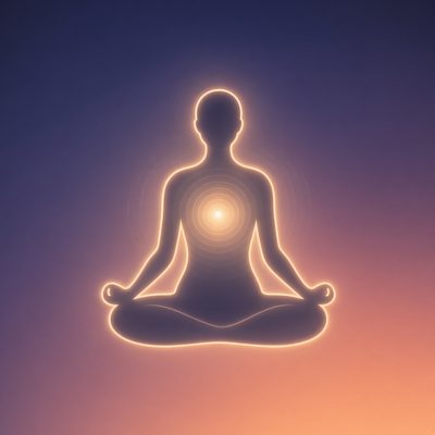 Whole Hum logo: a glowing figure seated in meditation against a dusk gradient from indigo to peach